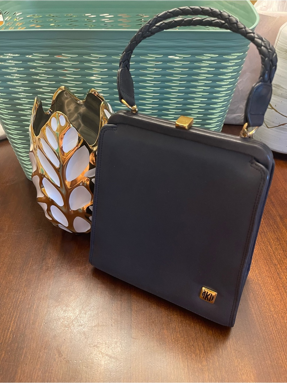 Vintage Anne Klein II Black Leather Women's Satchel Handbag With Braided Handle - Picture 2 of 10